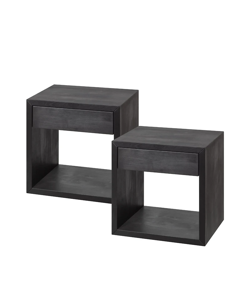 Woodek Floating Nightstand, Set Of 2 Medium Mid-Century Modern Solid Hardwood With Drawer - Bedside Table For Bedroom