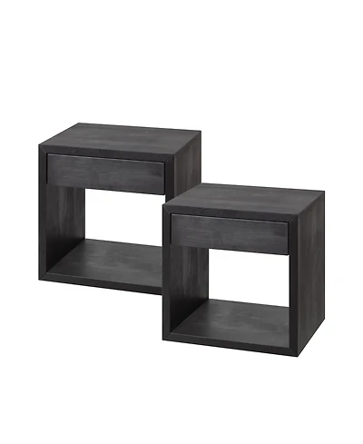 Woodek Floating Nightstand, Set Of 2 Medium Mid-Century Modern Solid Hardwood With Drawer - Bedside Table For Bedroom