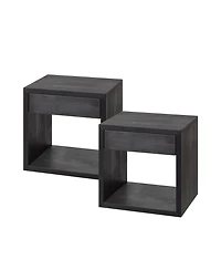 Woodek Floating Nightstand, Set Of 2 Medium Mid-Century Modern Solid Hardwood With Drawer - Bedside Table For Bedroom