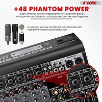 5 Core Audio Dj Mixer 12 Channel Sound Board L Shape w Bluetooth Usb 99 Dsp Effects 48V Phantom Power - Mx 12CH L