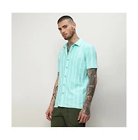Campus Sutra Men's Aqua Blue Unbalanced Striped Shirt