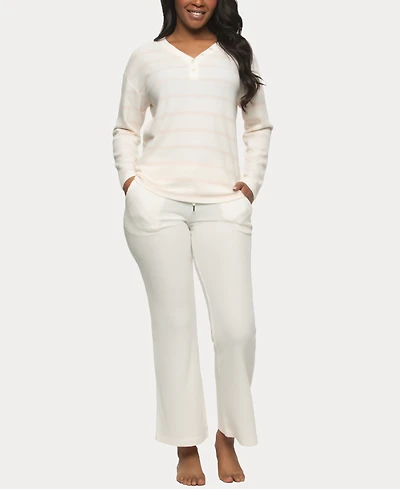 Felina Women's Jolie V-Neck Henley and Pant Lounge Set