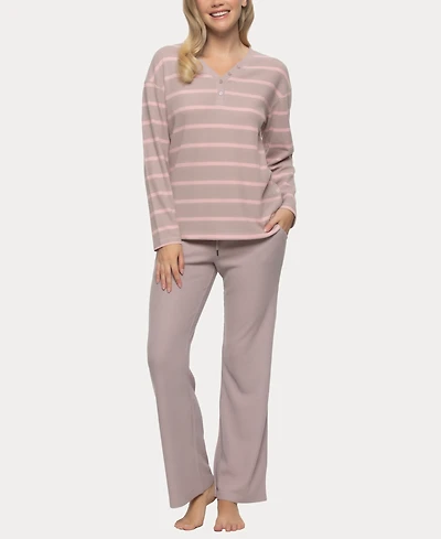 Felina Women's Jolie V-Neck Henley and Pant Lounge Set