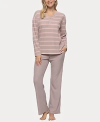 Felina Women's Jolie V-Neck Henley and Pant Lounge Set