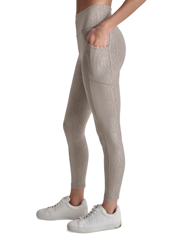 Dkny Women's Active Embossed Interlock High-Waist 7/8 Fitness Tights
