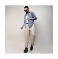 Campus Sutra Men's Prussian Blue Gauzy Heathered Shirt