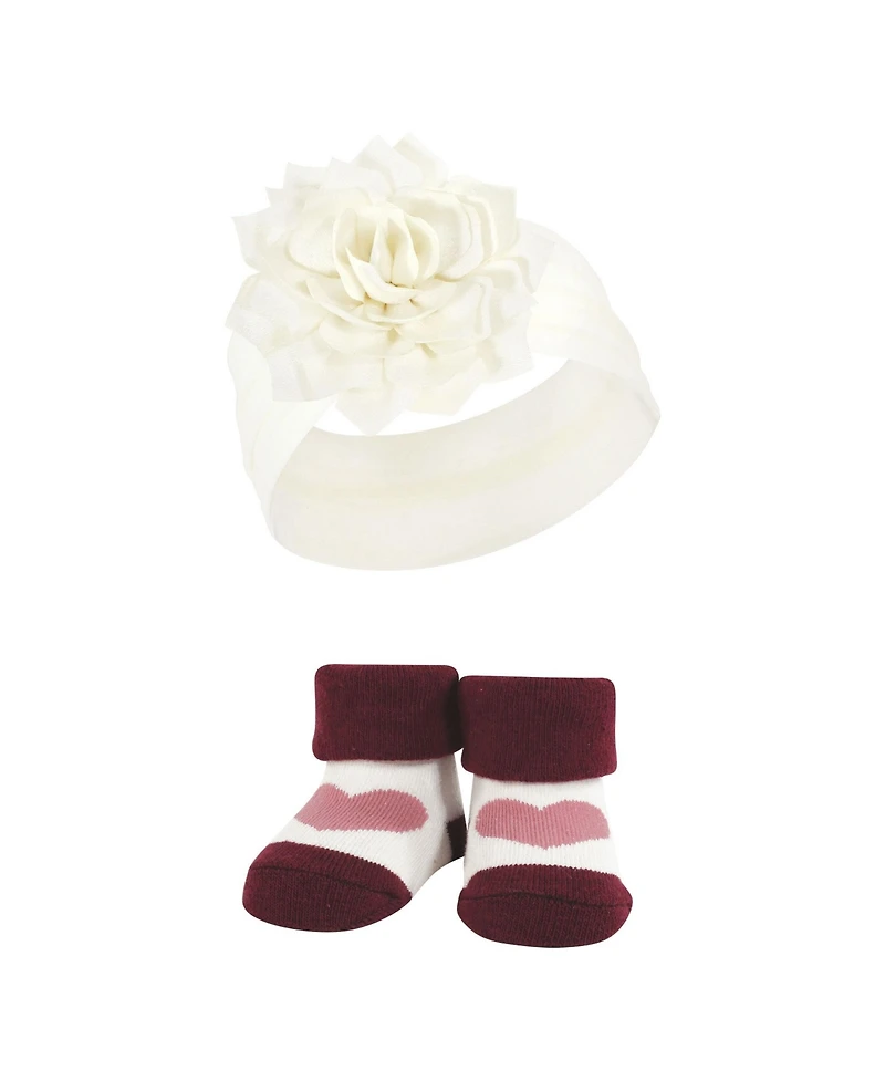 Hudson Baby Girls Coordinated Soft Headband and Socks Giftset