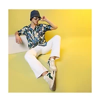 Campus Sutra Men's Azure Blue & Forest Green Floral Abstract Shirt