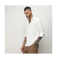 Men's Ivory White Self-Design Wave Shirt