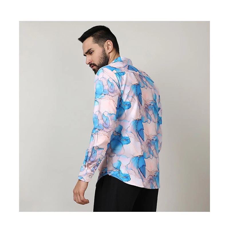 Men's Sky Blue & Ivory White Marble Shirt