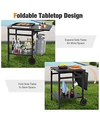 Givimo Movable Outdoor Grill Cart with Folding Tabletop and Hooks