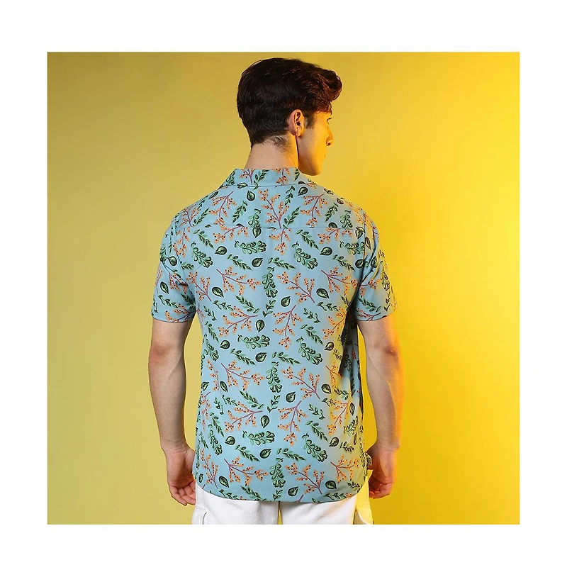Campus Sutra Men's Sky Blue Foliage Shirt