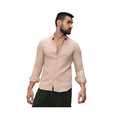 Men's Beige Self-Design Intertwine Shirt