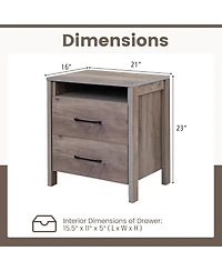 Sugift Nightstand with 2 Drawers Farmhouse Bed Side Table with Open Storage Shelf