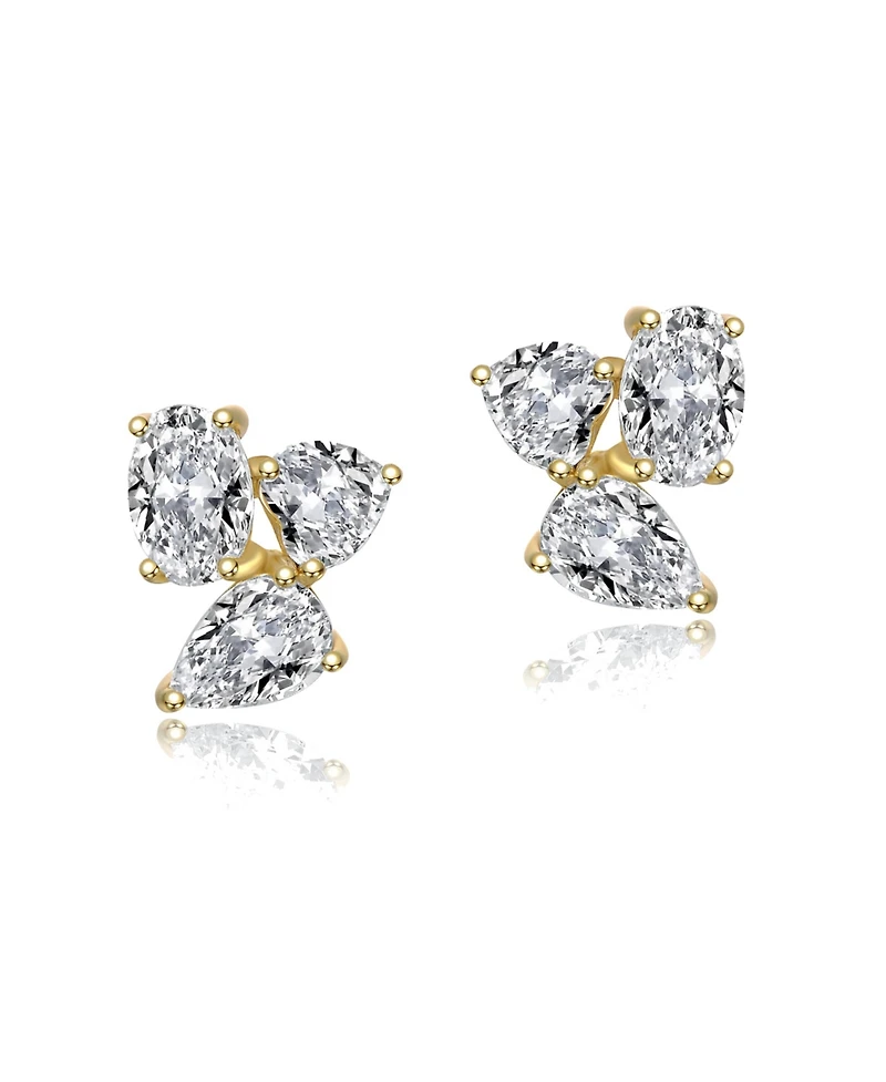 Sterling Silver Cubic Zirconia Triple Cluster Stud Earrings