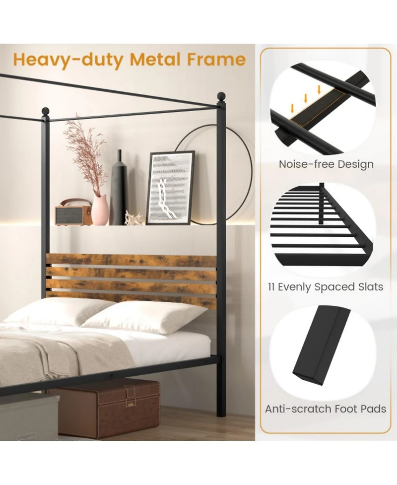 Sugift Twin Canopy Bed Frame with Under Bed Storage