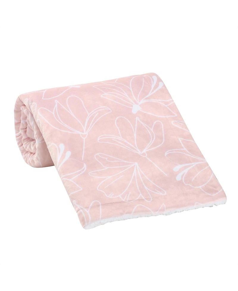 Lambs & Ivy Petals Pink/White Floral Fleece Faux Shearling Soft Baby Blanket