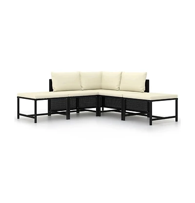 vidaXL 5 Piece Patio Sofa Set with Cushions Black Poly Rattan
