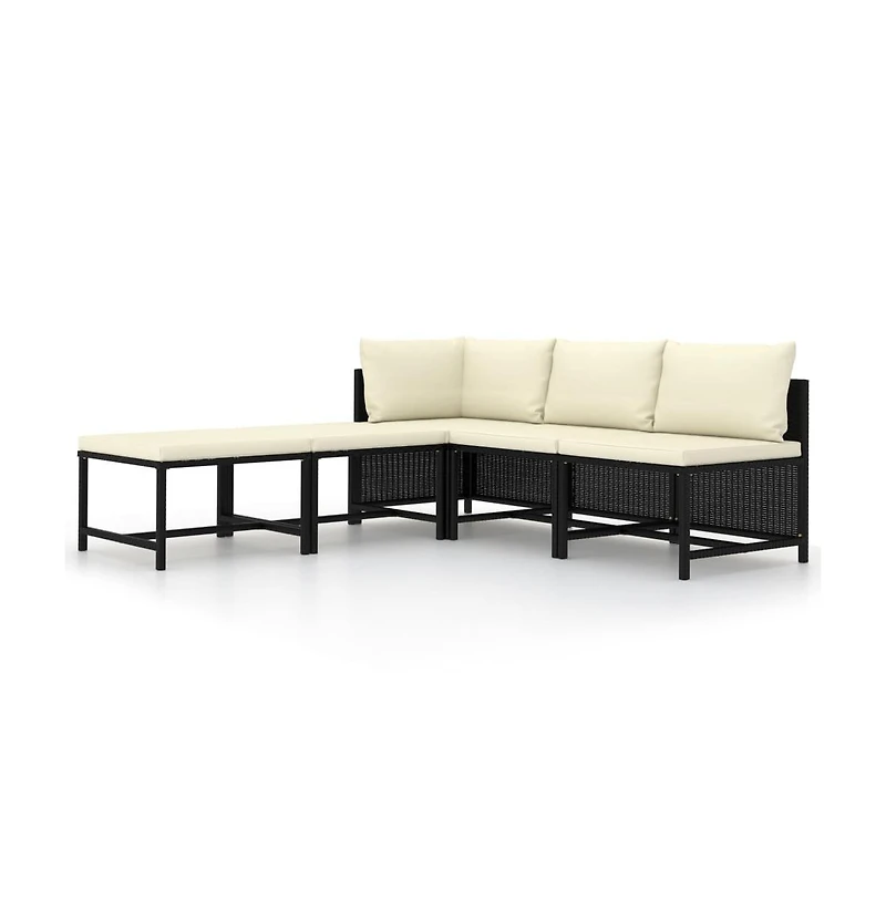vidaXL 5 Piece Patio Sofa Set with Cushions Black Poly Rattan