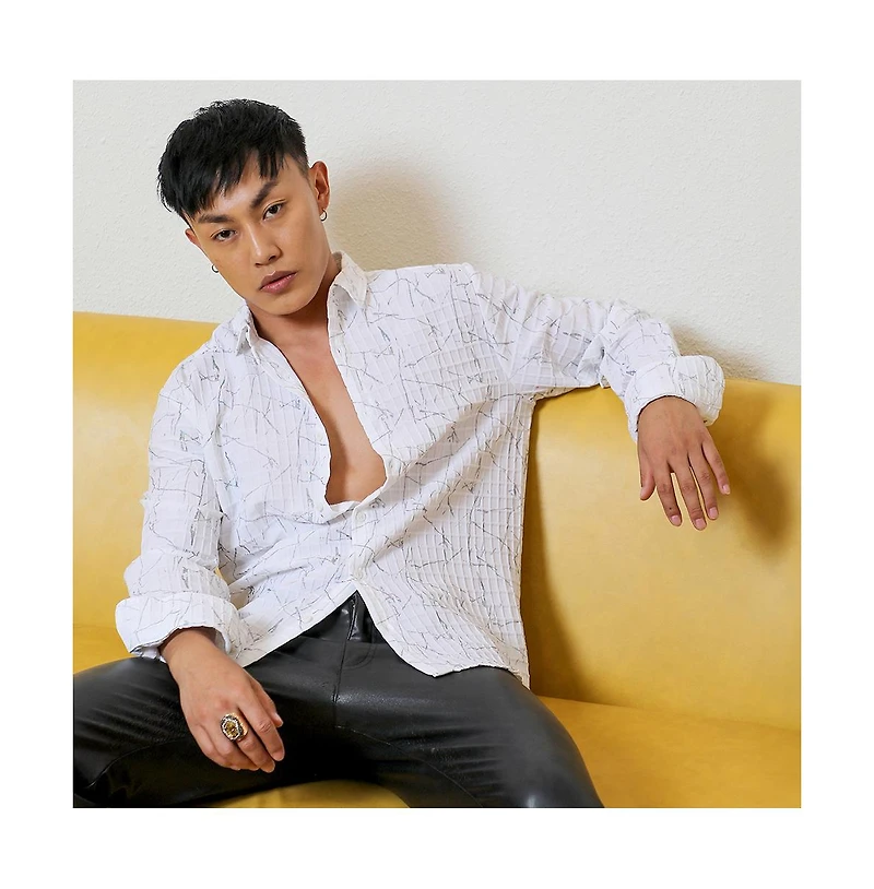 Men's Chalk White Holographic Veined Textured Shirt