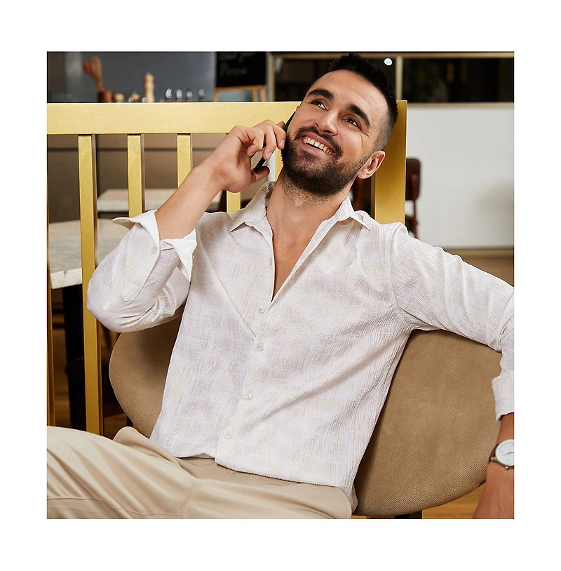 Men's Ivory White Foil-Creased Shirt
