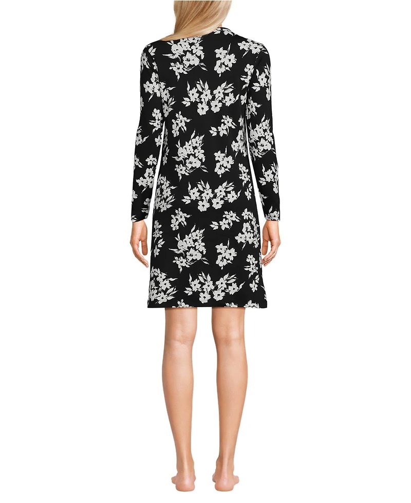 Lands' End Women's Cotton Interlock Long Sleeve Above the Knee Nightgown
