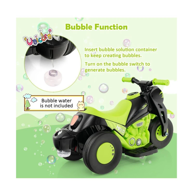 6V Kids Electric Ride on Motorcycle with Bubble Maker and Music