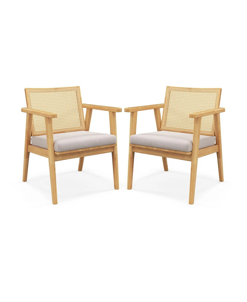 Mid Century Modern Accent Chairs Set of 2 with Breathable Rattan Back