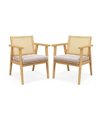 Mid Century Modern Accent Chairs Set of 2 with Breathable Rattan Back
