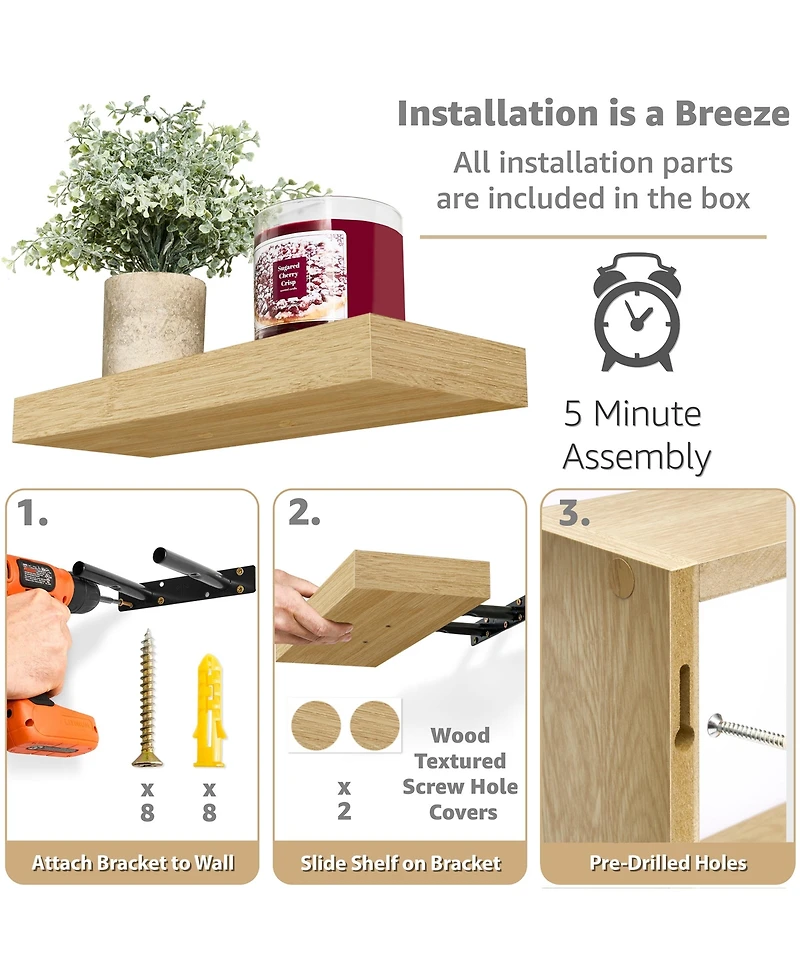 Sorbus 2 Floating Shelves with Invisible Brackets & 1 Rectangular Box (Maple)