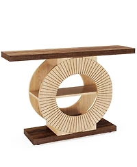 Tribesigns Entryway Table with Storage, Wood Console Table, 39.3-Inch Sofa Table Small Accent Hallway Table with Shelves and Circle Base