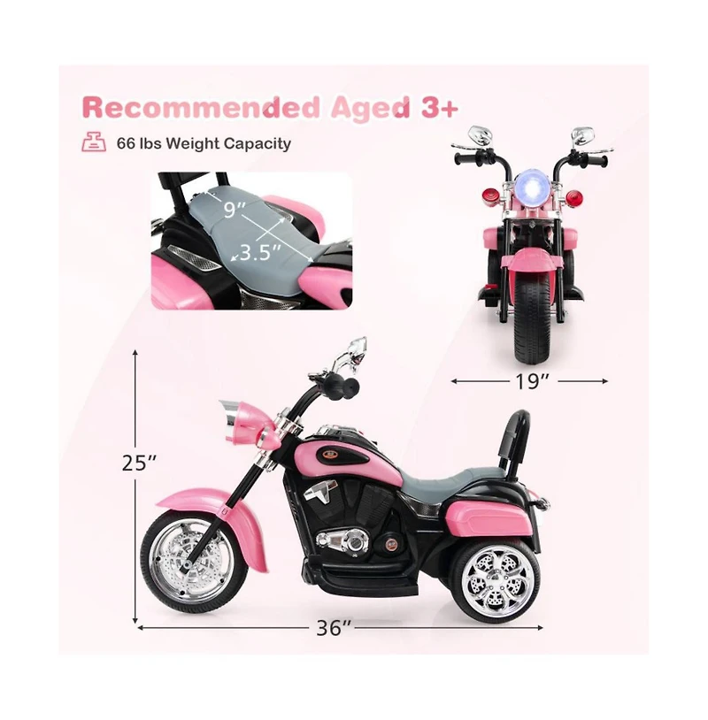 6V Powered Toddler 3-Wheel Motorbike Ride On Toy with Horn and Headlight