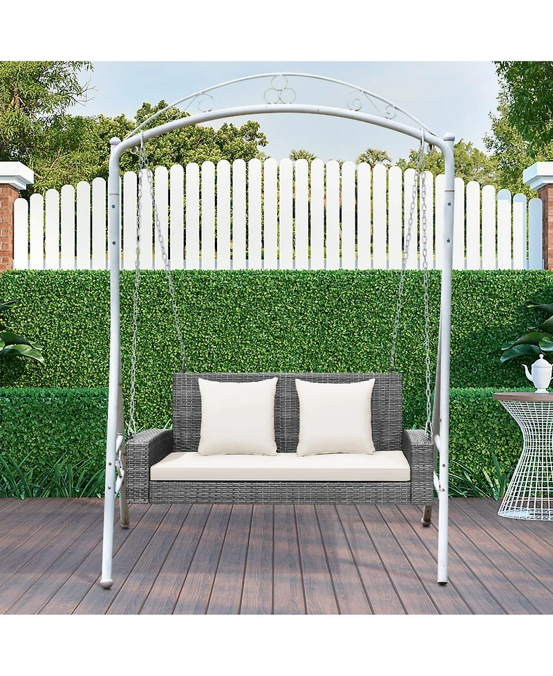 Sugift 2-Person Patio Pe Wicker Hanging Porch Swing Bench Chair Cushion 800 Pounds