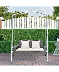 Sugift 2-Person Patio Pe Wicker Hanging Porch Swing Bench Chair Cushion 800 Pounds