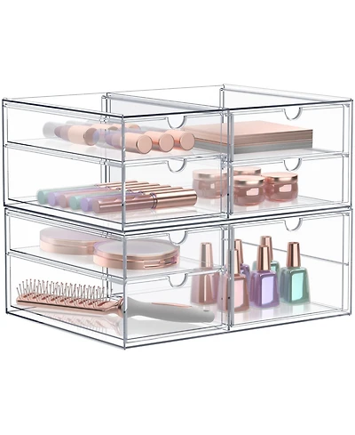Sorbus 7 Drawers Acrylic Organizer for Makeup, Organization and Storage, Art Supplies, Jewelry, Stationary - 2 Pcs Clear Stackable Storage Drawers