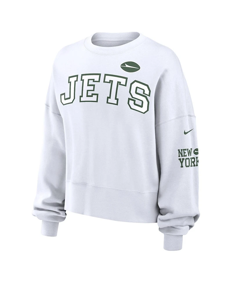 Nike Women's White New York Jets Oversized Long Sleeve Cropped Sweatshirt