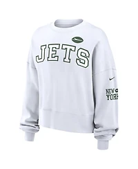 Nike Women's White New York Jets Oversized Long Sleeve Cropped Sweatshirt