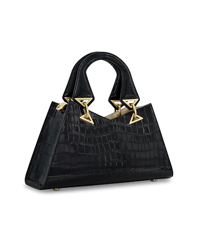 Gold Plated Hardware Crocodile Embossed Leather Handbag