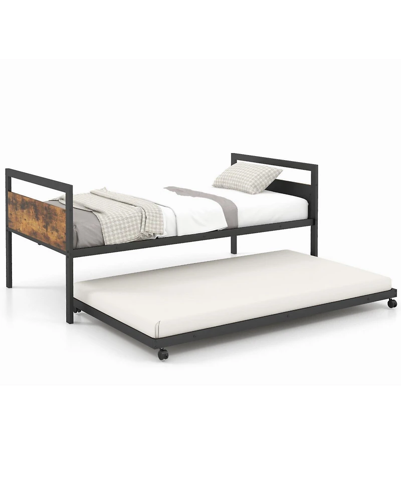 Sugift Twin Metal Daybed with Trundle Lockable Wheels
