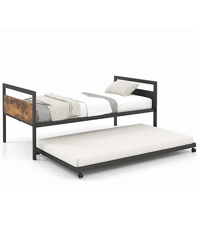 Sugift Twin Metal Daybed with Trundle Lockable Wheels