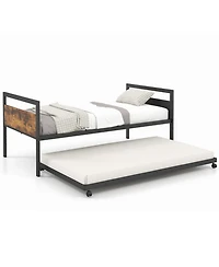 Sugift Twin Metal Daybed with Trundle Lockable Wheels