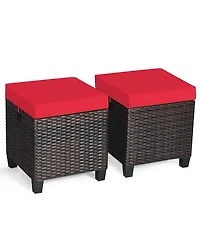 Skonyon 2 Pieces Patio Rattan Ottoman Set with Removable Cushions