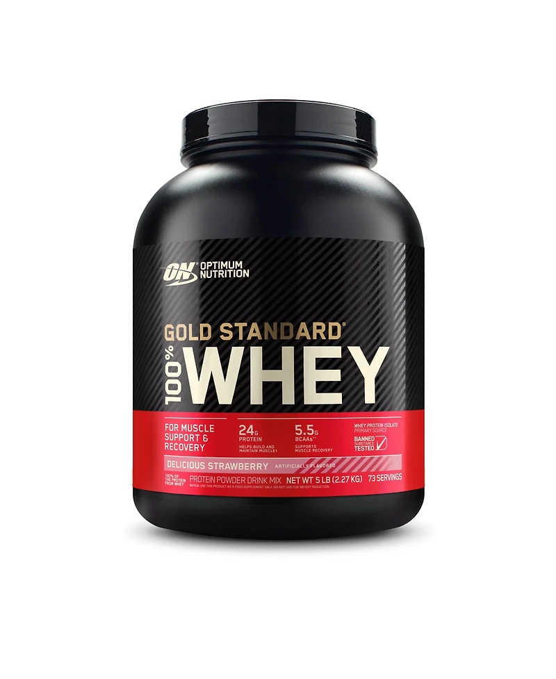 Optimum Nutrition, Gold Standard 100% Whey Protein Powder, Delicious Strawberry, 5 lb, 73 Servings