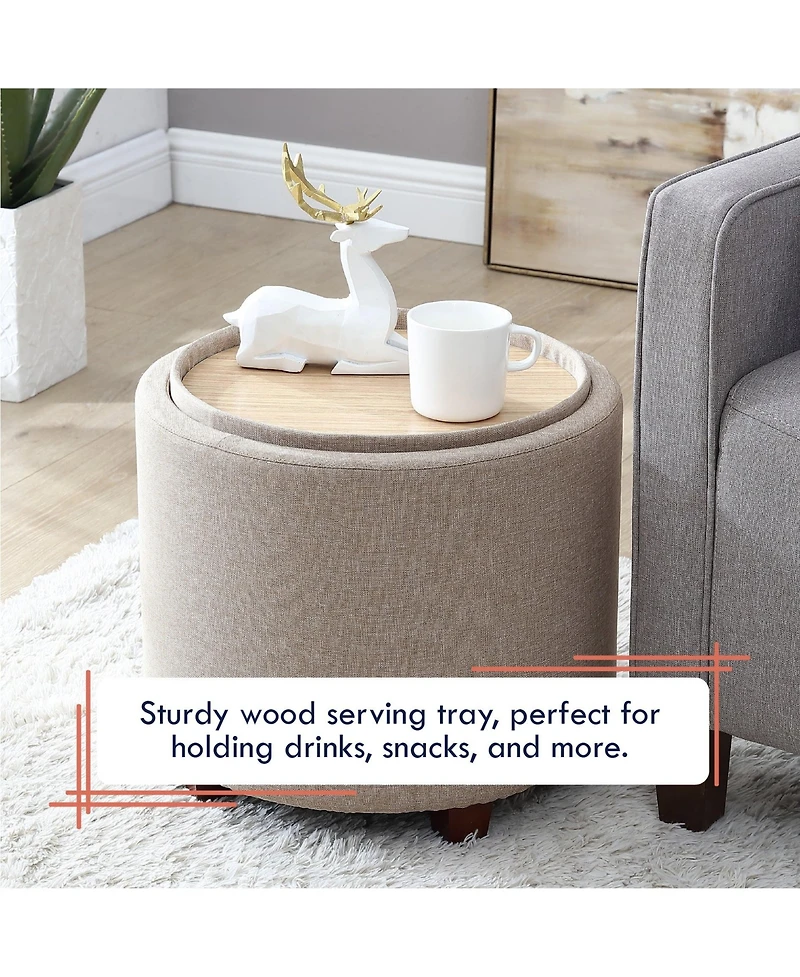 Lawrence Round Linen Storage Ottoman with Table Top Lid