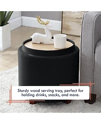 Lawrence Round Velvet Storage Ottoman with Table Top Lid