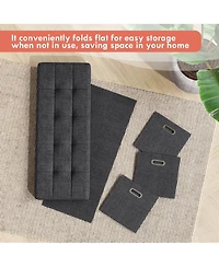 Collapsible Tufted Linen Long Bench Storage Ottoman with 3 Drawers
