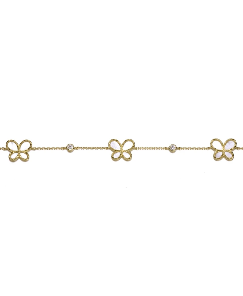 14k Gold Plated Mother of Pearl Dainty Link Butterfly Bracelet
