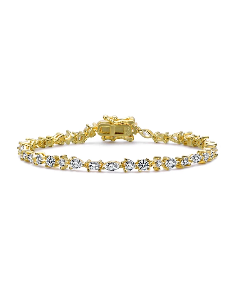 Genevive Sterling Silver 14k Gold Plated Cubic Zirconia Cluster Tennis Bracelet
