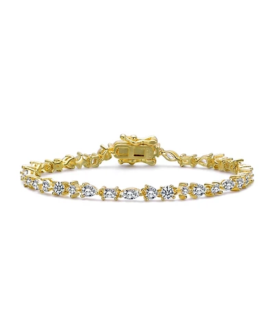 Genevive Sterling Silver 14k Gold Plated Cubic Zirconia Cluster Tennis Bracelet