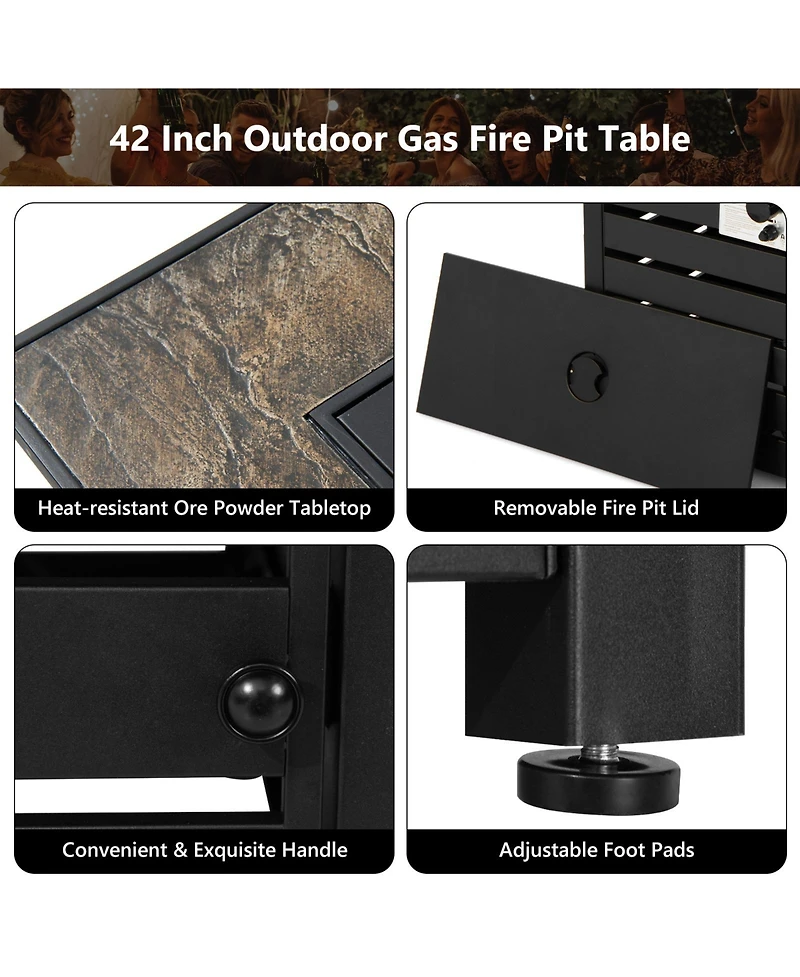 Givimo 42 Inch 50000 Btu Propane Fire Pit Table with Ore Powder Surface